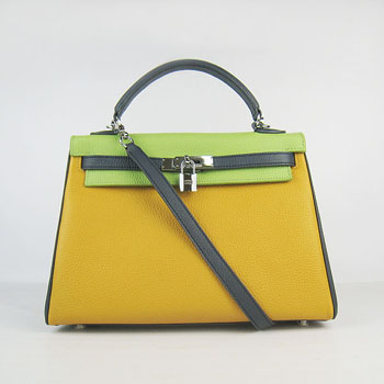 Hermes Kelly 32Cm Togo Yellow/Green/Blue Silver